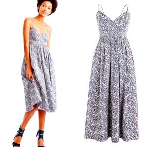J. Crew Liberty Floral Midi Dress - Blue and White With Pockets, 100% cotton